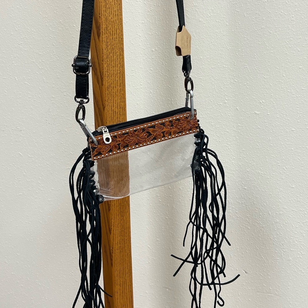 Fringe Clear Crossbody Bag with Black and Orange Accents Rodeo Cowgirl Western